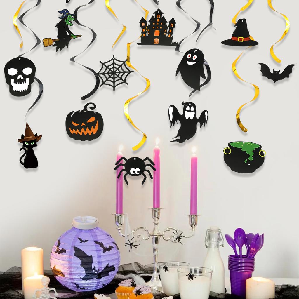 Halloween Pumpkin Paper Banner Backdrop Happy Halloween Party Decorations 2025 Haunted House Ghost Trick or Treat Spiral Pendant