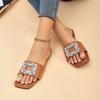 Plus Size Sandals Summer New Square Toe Open Toe Crystal Buckle Pop Foot Soft Sole Non-slip Wear-resistant Flat Roman Shoes