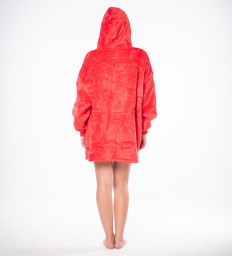 Bluza koc kocobluza 2w1 oversize xxl z kapturem gruba sherpa czerwona