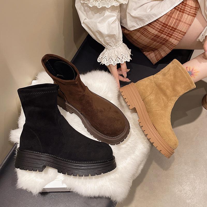 Cylinder thick-soled short boots women's 2025 autumn and winter new Martin boots fashion versatile Internet celebrity ins tide elastic thin boots