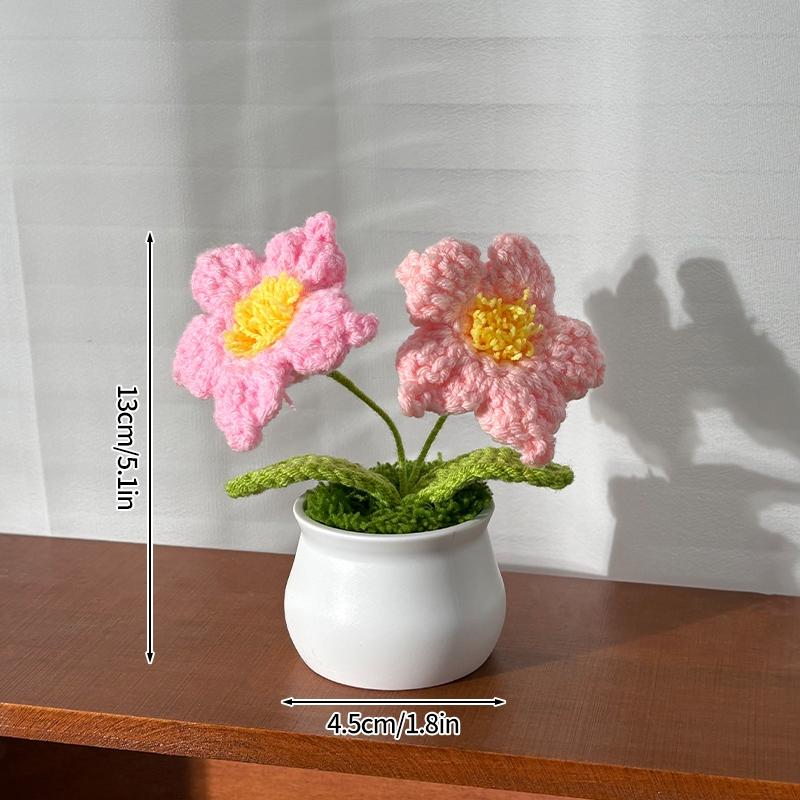 Artificial Flowers Potted Crochet Flower Ornament Desk Accessories Room Decoration Home Decor Holiday Gifts