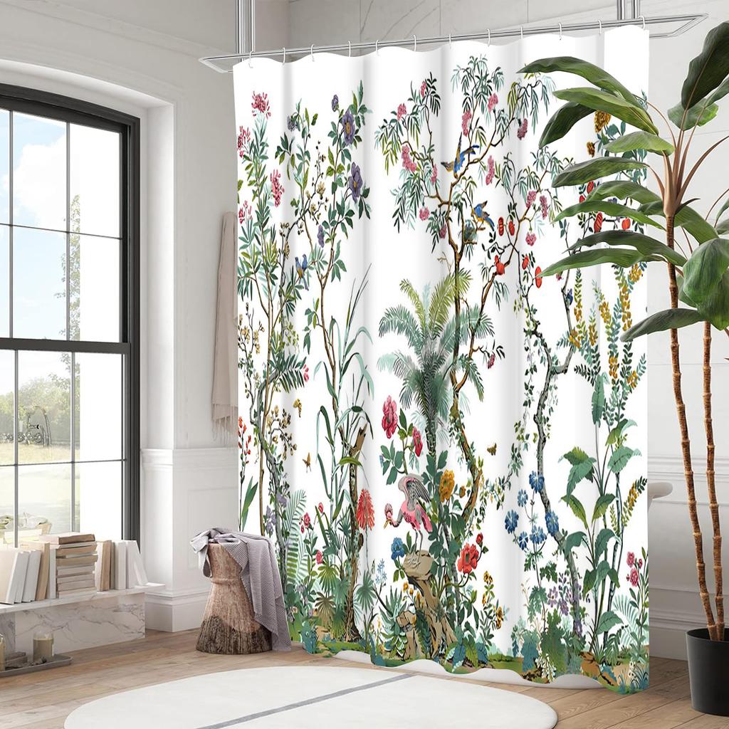 Koupelnový závěs s rostlinným a květinovým vzorem, Koupelnové nápisy, Sprchový závěs Vodotěsný s 12 háčky, Ryby Domácí dekorace Doprava zdarma