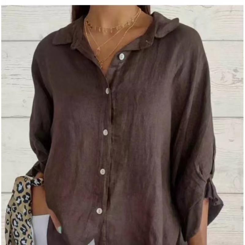 TIFICY Damenmode, lässig, Frühling und Herbst, einfarbig, langärmelig, Polo-Ausschnitt, Blusen und Hemden