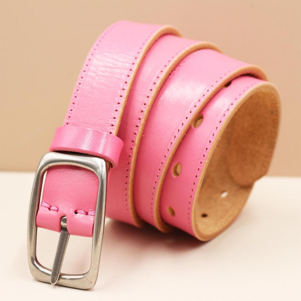 Rare Color Women's Cowhide Buckle Belt - Simple, Versatile, Retro Korean Style for Jeans