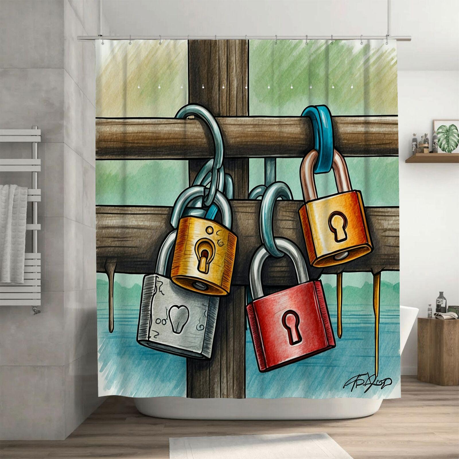 Colorful Padlocks Shower Curtain | Modern and Artistic Bathroom Decor 90X180cm