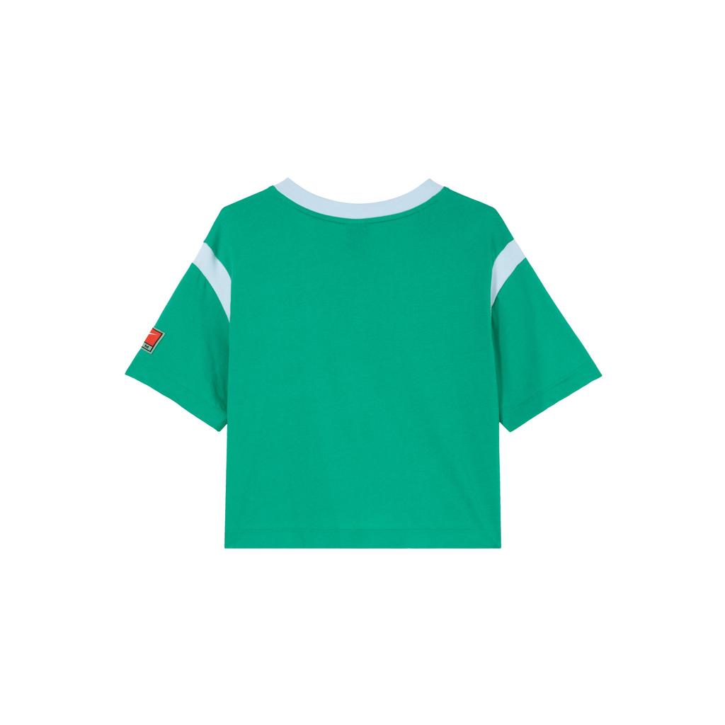 Nike Sportswear Team Logo Letter Print Sports Casual Comfortable Breathable Knit V-Neck Short Sleeve Cropped Top Women tops Sea-God-Green DQ6596-370