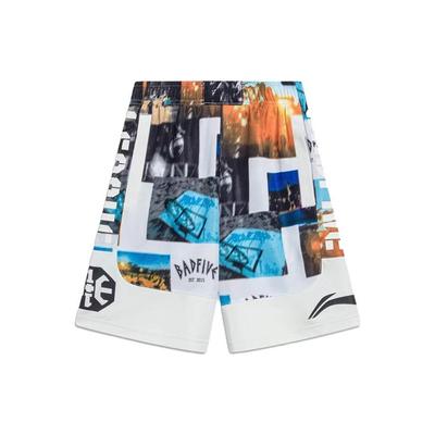 Li Ning X Mister Cartoon Spolupráce Badfive Barevný Blok Vzor Tištěné Rovné Nohy Sportovní Šortky Pánské Šortky Off-White AAPT045-5