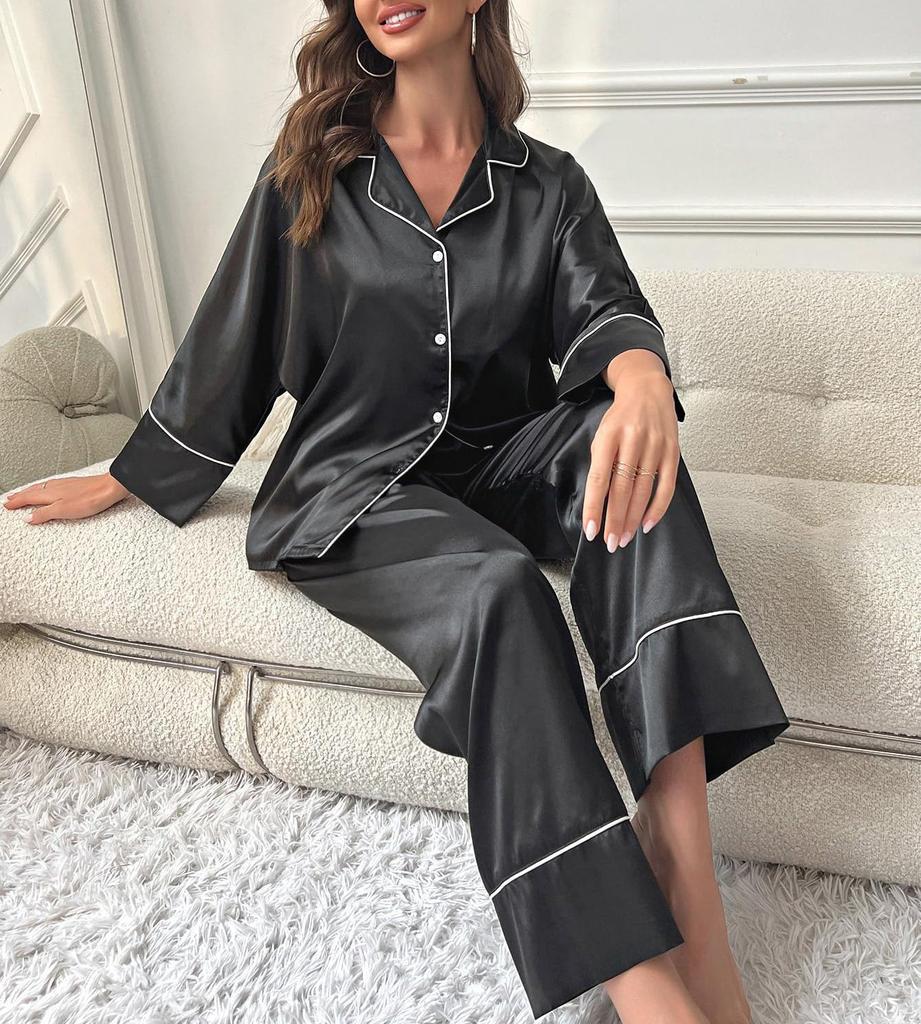 Pajama Long and Plus Sizes Solid Loungewear for and LAMIU A XL Women's 7-Piece Set, Polyester, Sleeves, Camisole, Pants, Nightgown, Available, Color,