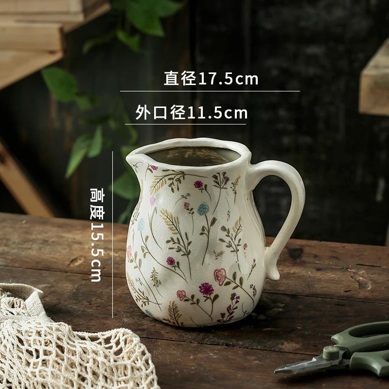 Vase Kettle Shape Ceramic Desktop Ornament Living Room Flower Arrangement Hydroponic Utensils Creative Retro Pastoral High Sense