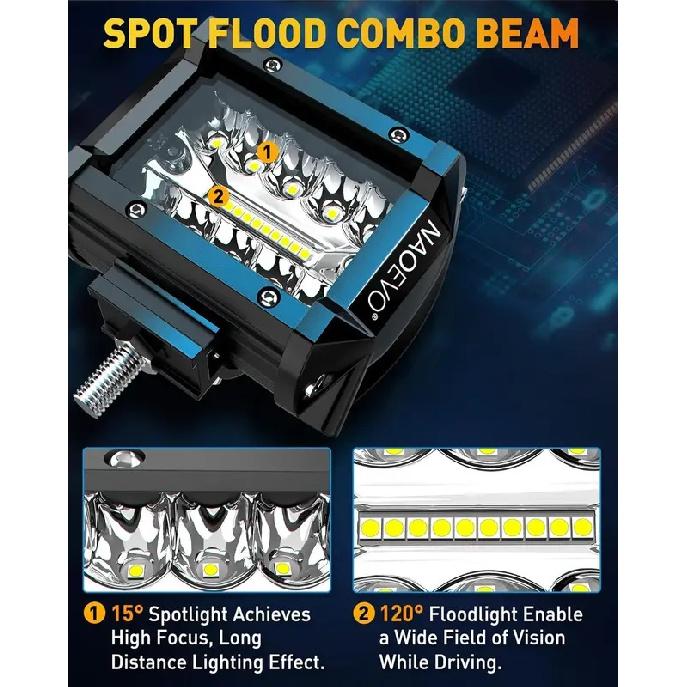 NAOEVO 4 Zoll 2 Stück LED Pod Lichter Spot Flut Combo LED Nebel Fahrlicht 4x4 Offroad Lichter Arbeitsleuchten für LKW Boot ATV UTV Jeep