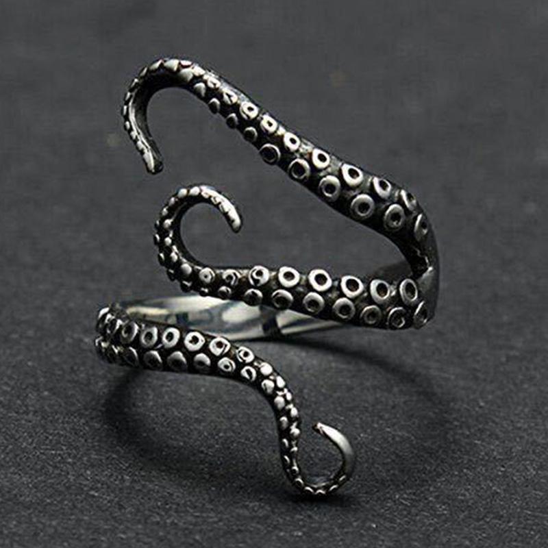 Retro Octopus Tentacles Ring For Men Punk Gothic Rock Hiphop Open Ring Biker Accessories Unisex Handmade Designer Zircon Gift