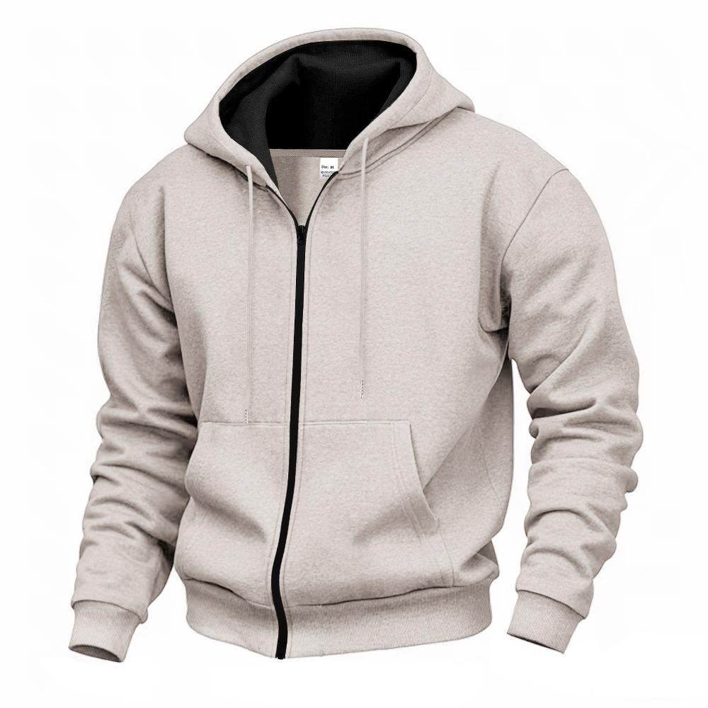Men's Comfortable Thick Hooded Sweatshirt, Zipper Sports Shirt, Long Sleeved Sweatshirt, Autumn and Winter Season