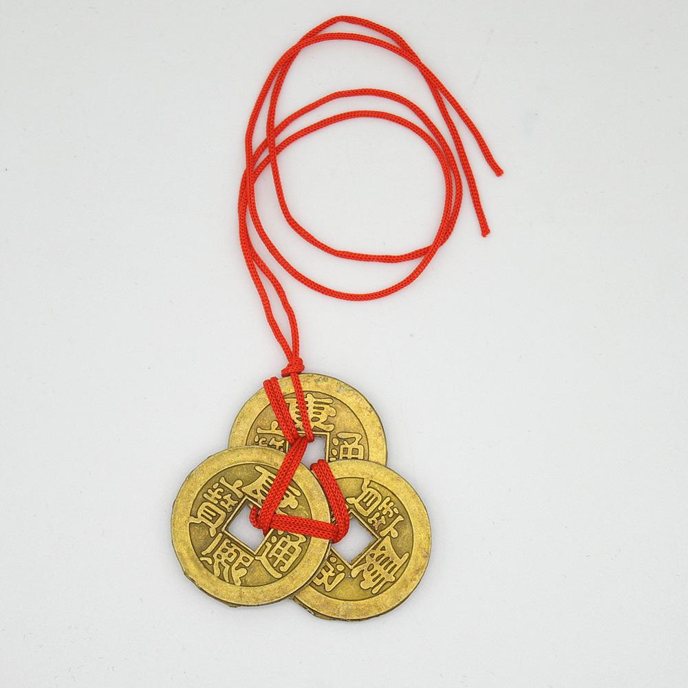 3 Coins Red Chinese Knot Copper Vintage Feng Shui Wealth Success Lucky Charm Home Car Hanger As Blessing Gifts Bring Health
