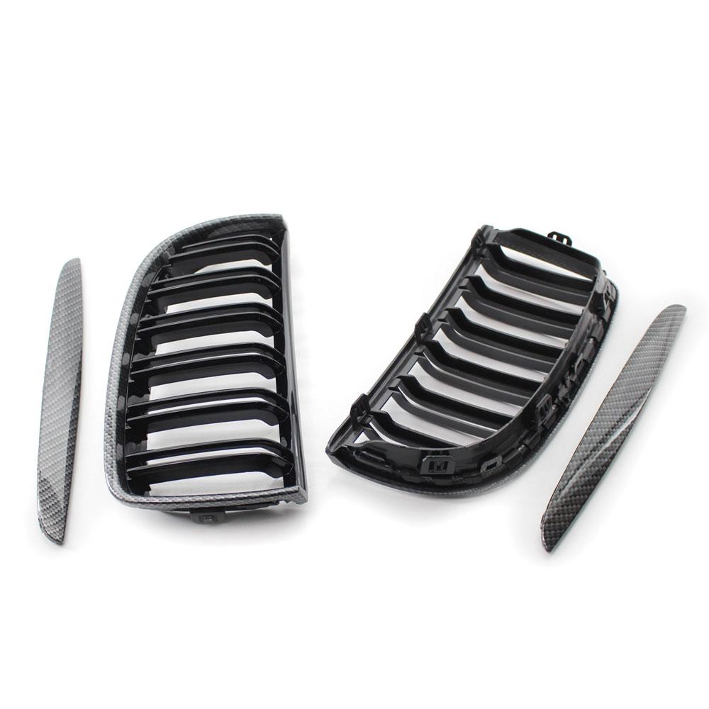 Carbon Fiber Front Hood Kidney Grille Compatible For BMW E90 323i 325xi 330i 328i 328xi 335i 335xi Pre-Facelift Glossy Black