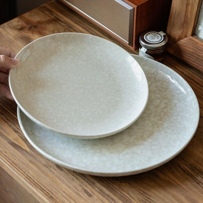 High-Value Ceramic Large Plate Snow Mountain Stone Round Plate Household Dinner Plate Size Plate Vegetable Plate Restaurant Tableware Plate