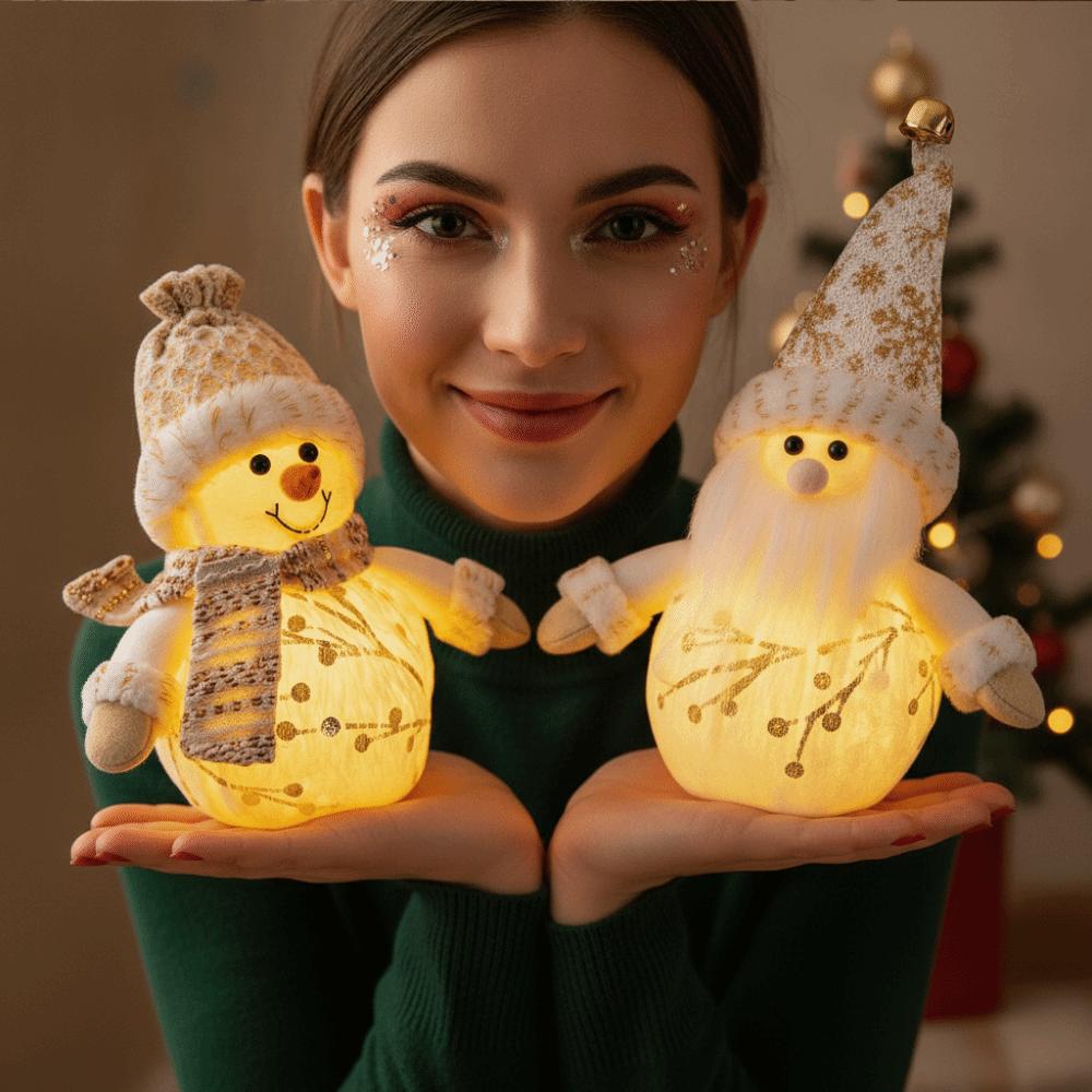 Fabric-stuffed Glowing Christmas Plush Button Cells Battery-powered Cozy Light Up Santa Warm-lit Exquisite LED Snowman Doll