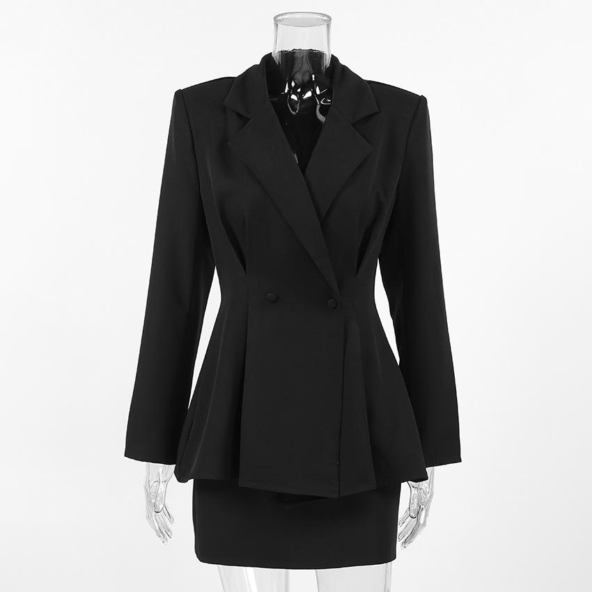 Europäisches und amerikanisches Temperament elegantes Anzug-Anzug Damen hoher Sinn schwarzes Temperament schmale Taille Anzug Hüftrock zweiteiliges Set