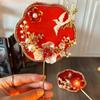 Chinese Style Embroidery Fan With Ancient Style Long Handle Tassel Mini Wedding Fan Chinese Hanfu Cheongsam Dance Hand Fan