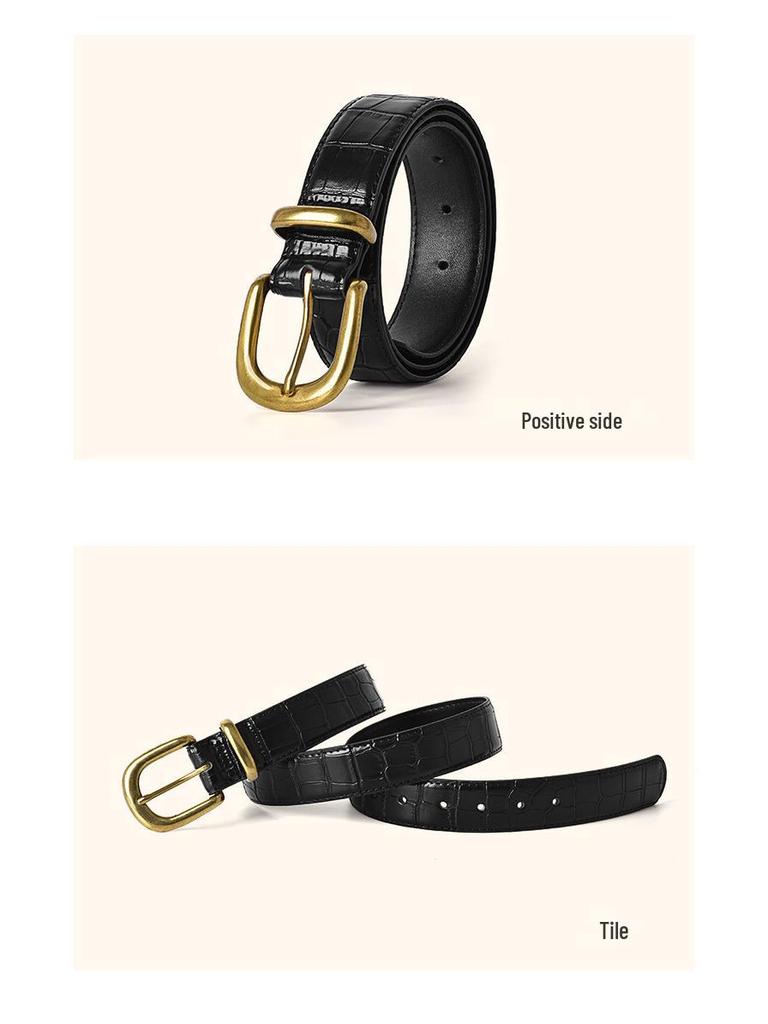 Vintage Pink Crocodile Leather Pin Buckle Belt for Women - Versatile and Stylish