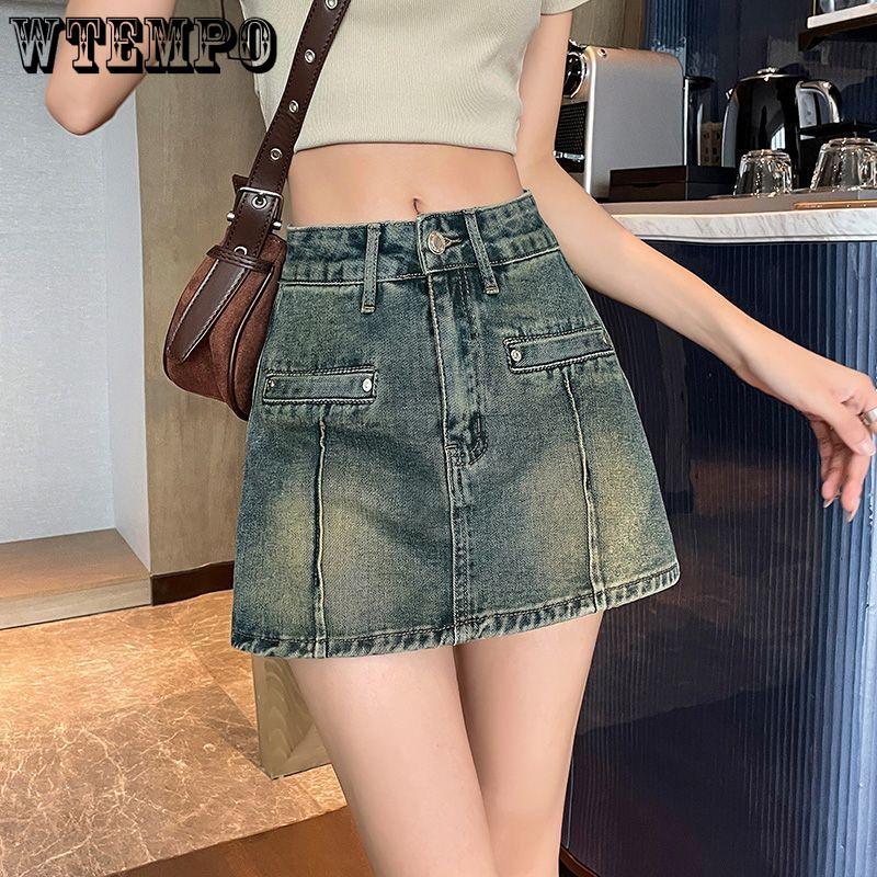 Denim Half Length Pants Skirt Women's Summer Shorts Large A-line Short Skirt High Waist Short Skirt