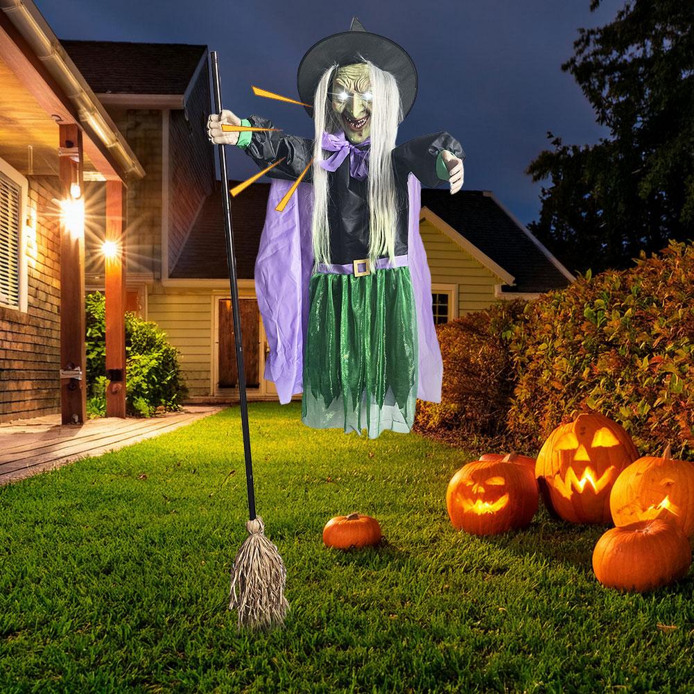 Halloween Props Animated Hovering Witch Animatronics with Terrifying Sounds & Lights Floating Witch for Garden Yard Lawn Indoor