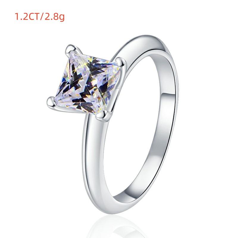 Minimalist Jewelry S925 Sterling Silver Four Claw 1.2Ct Princess Cut VVs1 Moissanite Solitaire Ring Wedding Engagement for Women