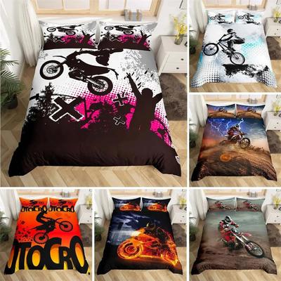 Extremsport Bettbezug Motocross Bettwäsche-Set für Jugendliche Teenager Jungenzimmer Mikrofaser 3D Motocross Rennsport Moves Thema Bettdeckenbezug