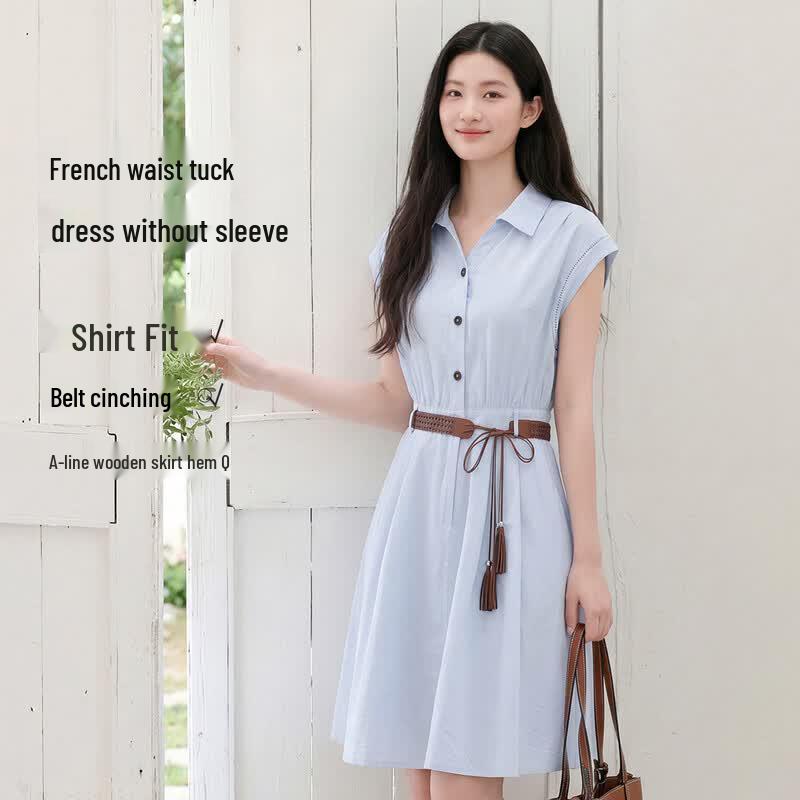 FivePlus Elegant A-Line Shirt Dress S синий