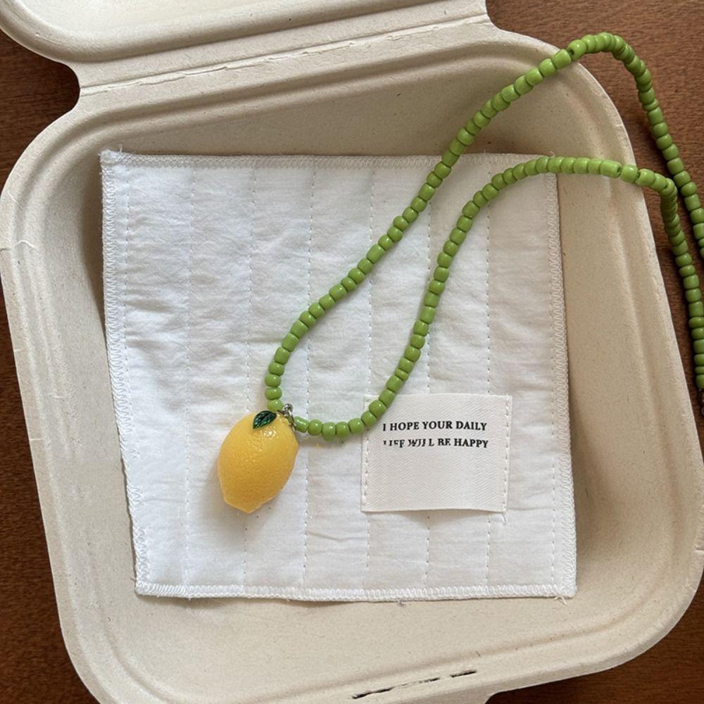 Contrasting Color Dopamine Bead Necklace Lemon Y2K Clavicle Chain  Birthday Gift