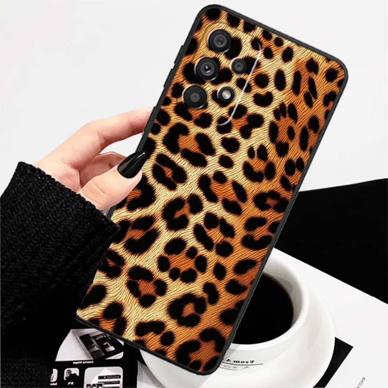 Luxurious leopard print pattern Phone Case For Samsung A73 A72 A71 A55 A54 A53 A52 A51 A13 A22 A16 A15 A12 A14 A26 A07 5G Black