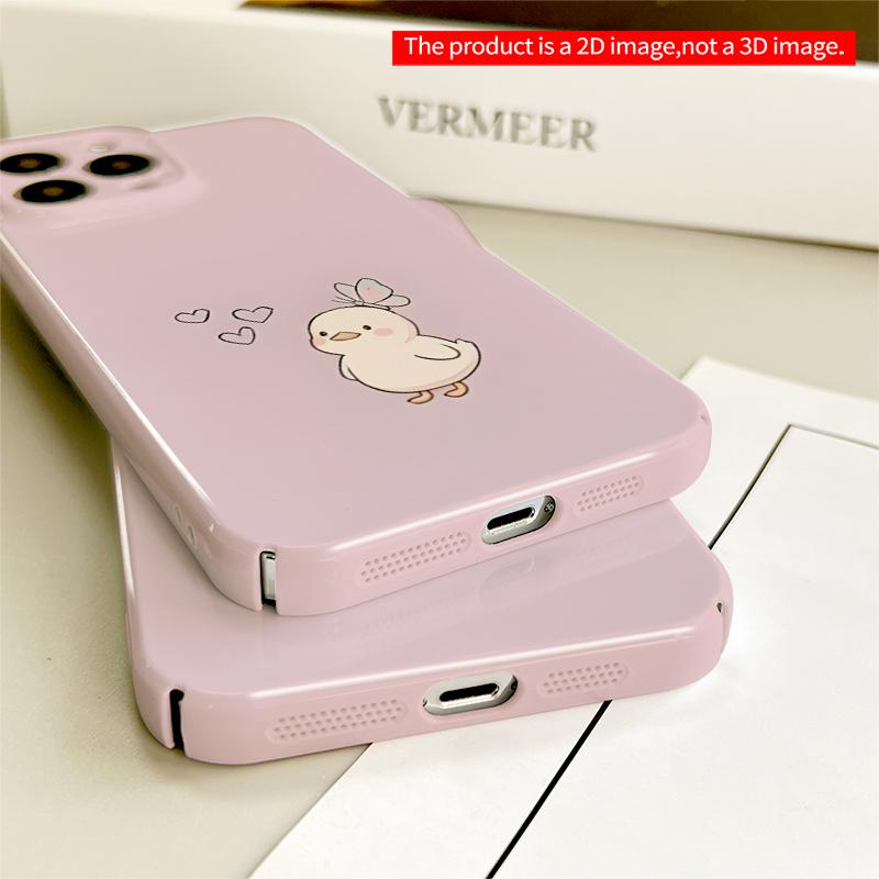 2DFlat Cute Duck with Butterfly and Hearts All inclusive film hard iPhone case, compatible with iPhone 18 Pro Max 17 16 15 14 13 12 11