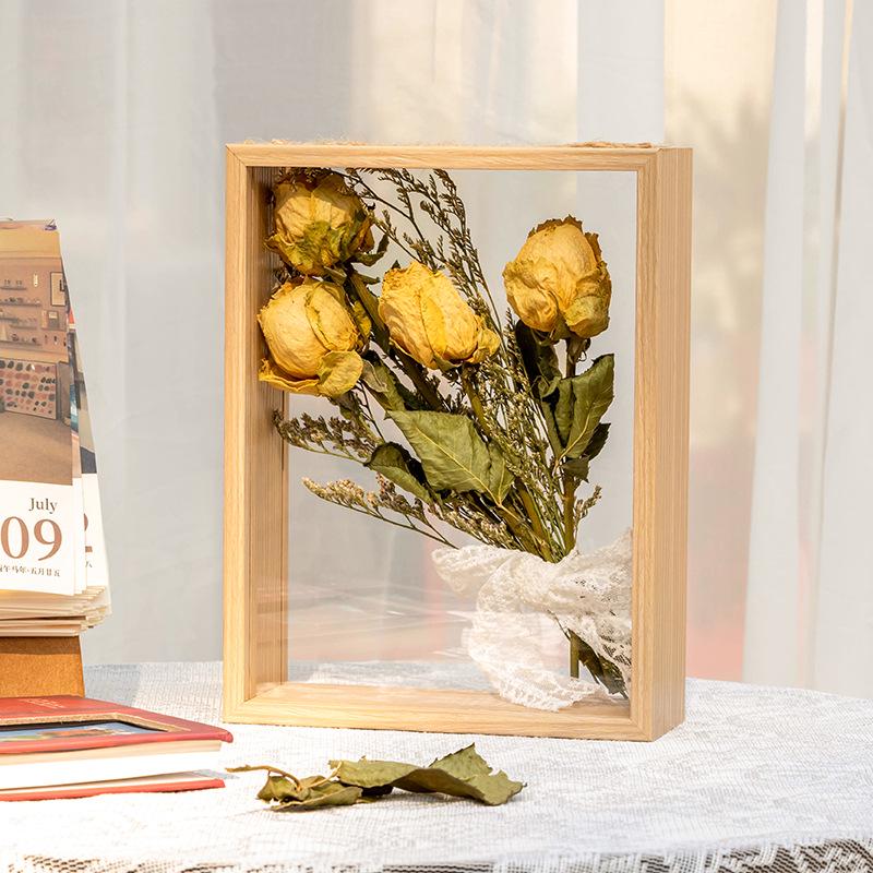 DIY Solid Wood 3D Transparent Photo Frame with Dried Rose & Gypsophila Specimen