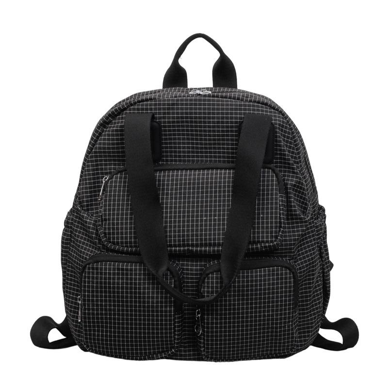 Color Contrast Backpack Women's Large Capacity Commuter Handbag Multi-Functional Plaid Tote Bag