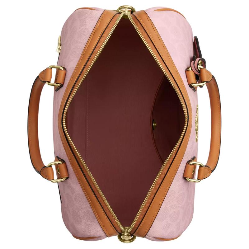Coach Bolsa de ombro Rowan 30 com fecho de flor em lona revestida, tamanho grande, feminina, rosa