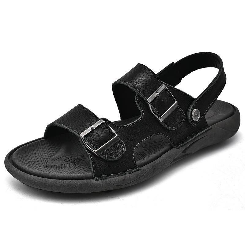 

2025 new men s leather sandals summer wear leather cool slippers dual-purpose casual non-slip soft bottom sand Shoes 38