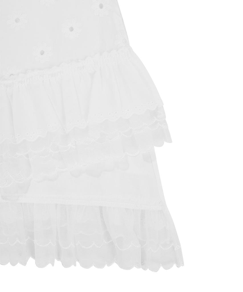 Keulloleu Eyelet Mini Layered Skirt - White