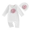 VISgogo 2 cs Newborn Rompers Spring Autumn Baby Girl Clothes Floral Cotton Blend Jumpsuit Overall + Hat Suit for 0-18 months