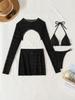 Long Sleeve Split Blouse Four-Piece Set Sexy Bikini Swimsuit for Women