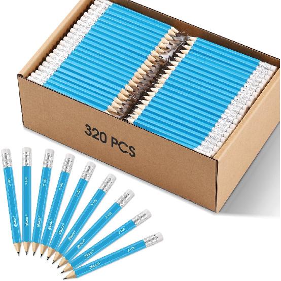 ZWlOT Golf Pencils with Eraser, #2 HB Half,4" Mini,Pre-Sharpened,120/200/320 Count Pencils Wood Cased Short for Classroom, Office, School, Wedding