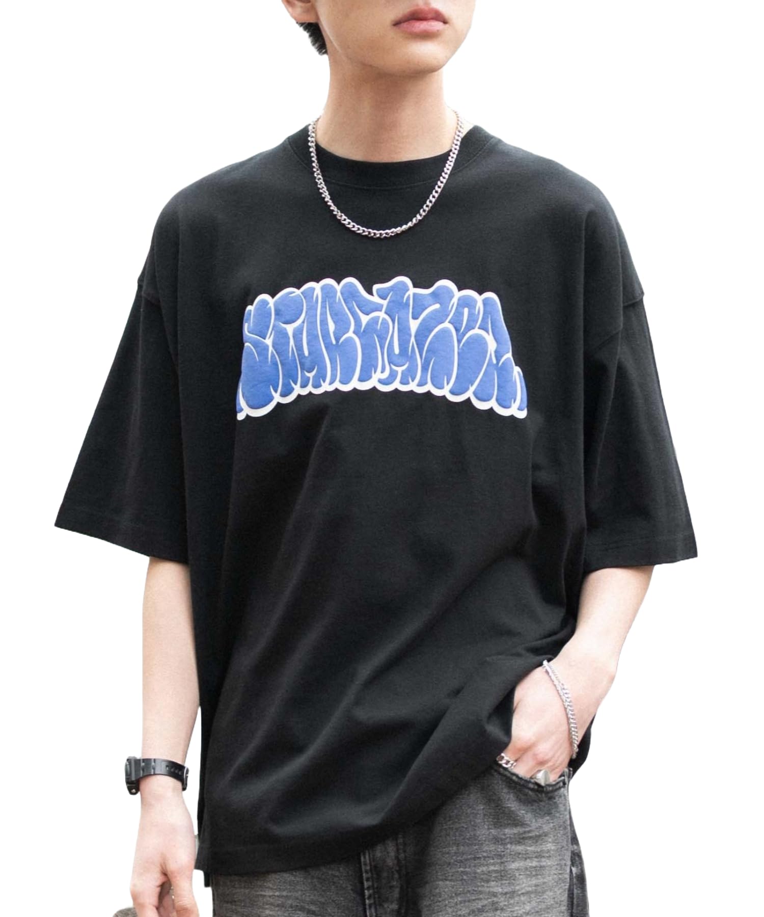 

WEGO Unisex Short Sleeve Set with Accessory Oversized Size Black 2-Piece T-Shirt Graphics, Silhouette, Streetwear, Casual, Gift, Spring, Summer, Fall, чёрный