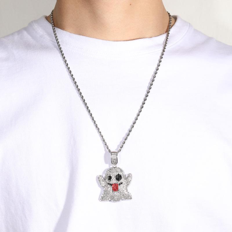 Ghost Tongue Pendant Necklace - Full Diamond Funny Expression Fashion Accessory