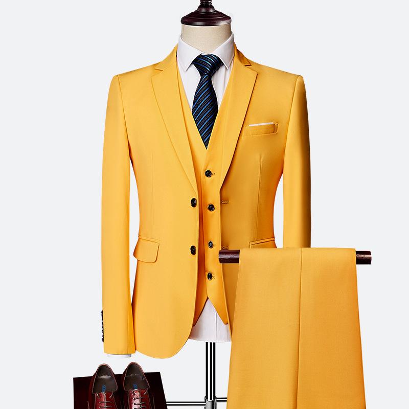 Men's Korean Style Slim Fit Business Casual Three-Piece Suit Set
