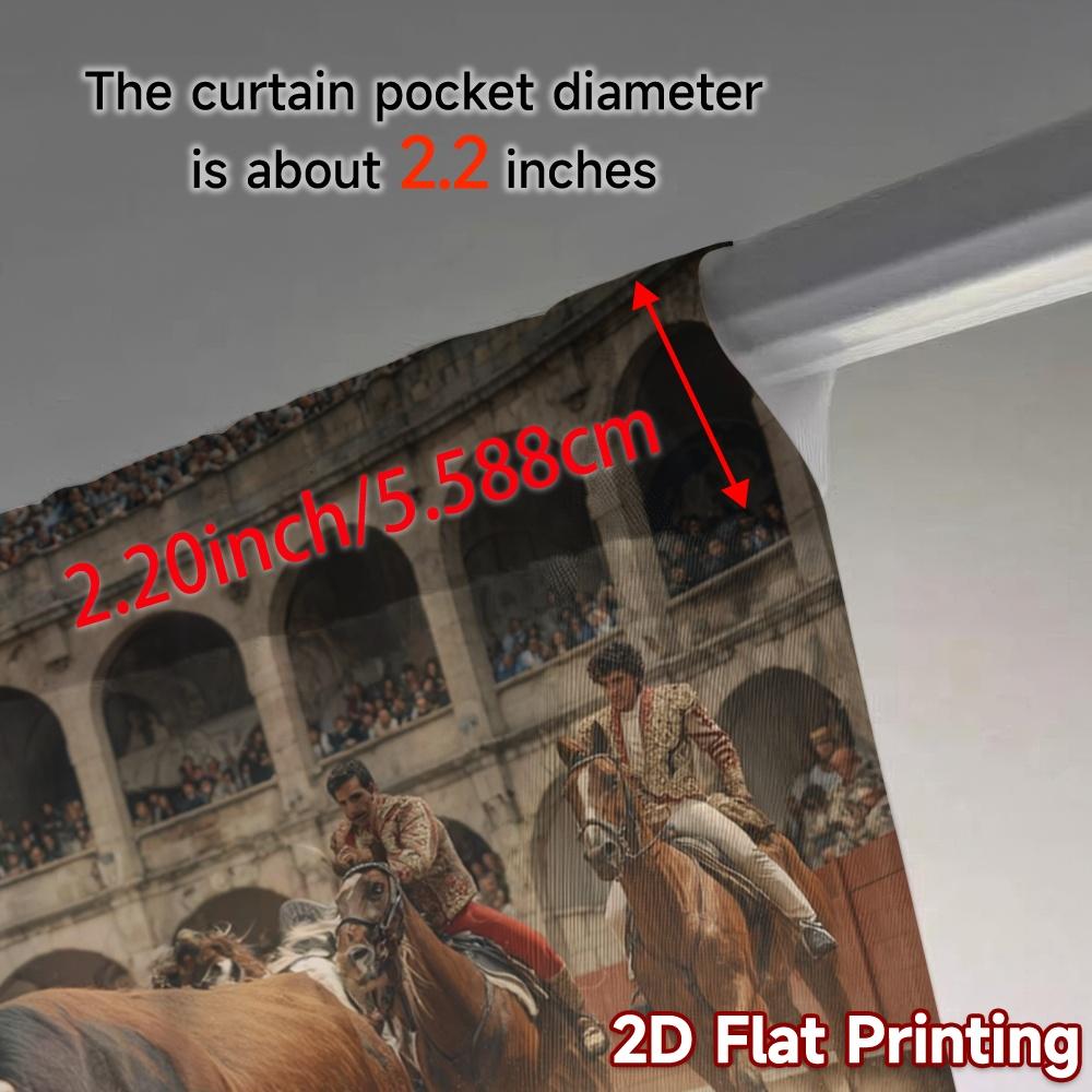 Set Of 2 Modern Flat Printing Curtains Without Rod Bullring Drama Prints Curtain With Sheer Polyester