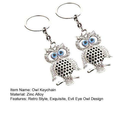 2Pcs Evil Eye Owl Keychains Metal Owl Bag Charm Backpack Charm Retro Evil Eye Keychain for Women Purse Handbag
