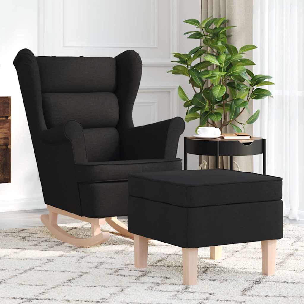 Rocking Chair with Footstool Black Fabric