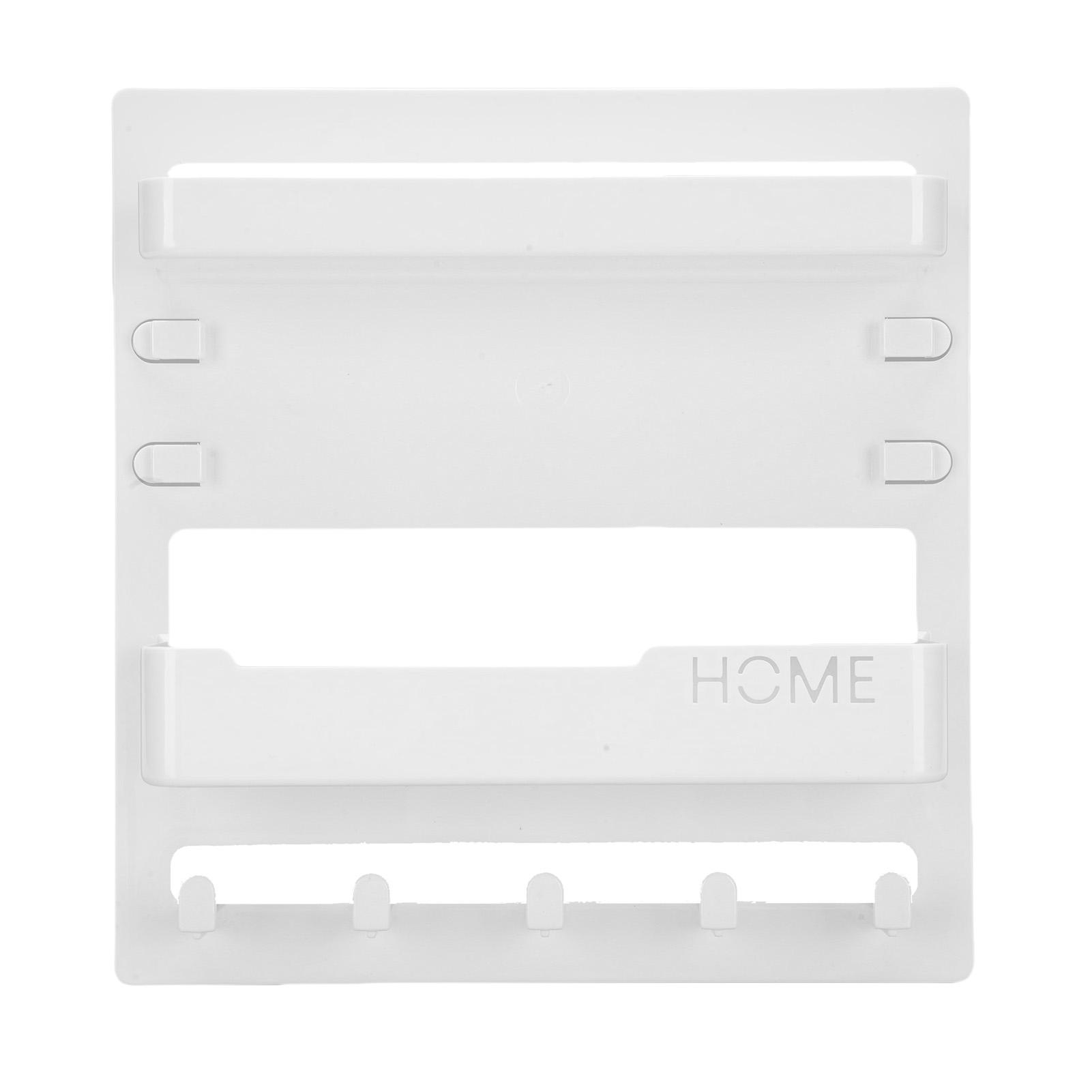 

Bedside Shelf Accessories Organizer Wall Mount Self Stick On Dorm Room Wall Storage with Hooks for Glasses Remote белый