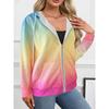 Damen Kapuzenpullover mit Reißverschluss, 3D-Druck, lange Ärmel, lässiger Sportstil