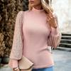 Women's Autumn and Winter Half High Neck Long Sleeve Pullovers Sequined Patchwork Knitted Top Female Long Sleeve Tops