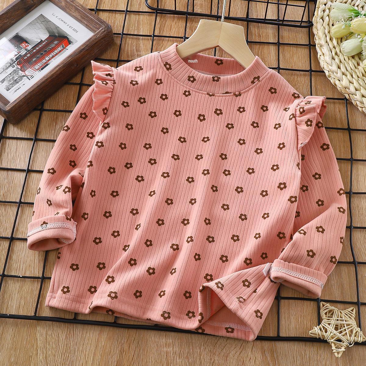 Girls  Floral Flutter Sleeve Long-Sleeve Base Layer T-Shirt 90cm