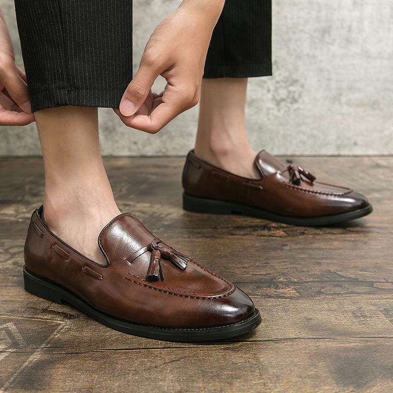 Autumn fringed loafers versatile youth suit Doudou leather shoes men's Korean version of British men's shoes best man shoes tide